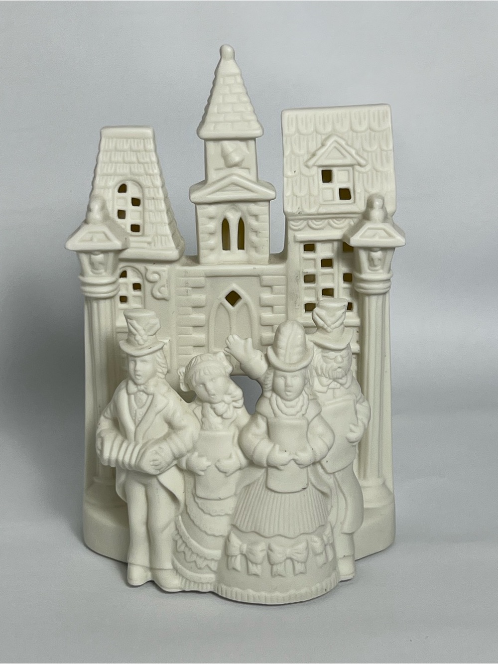 VTG PartyLite Village Carolers White Bisque Church Tea Light Candle Holder P0204